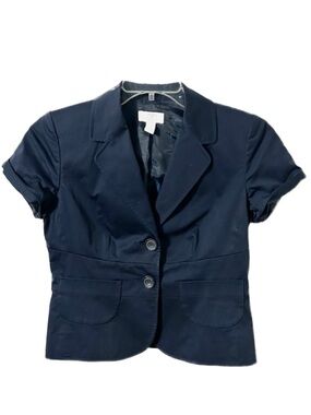 Ann Taylor LOFT Short Sleeve Tailored Blazer With Button Closure Pleated Back